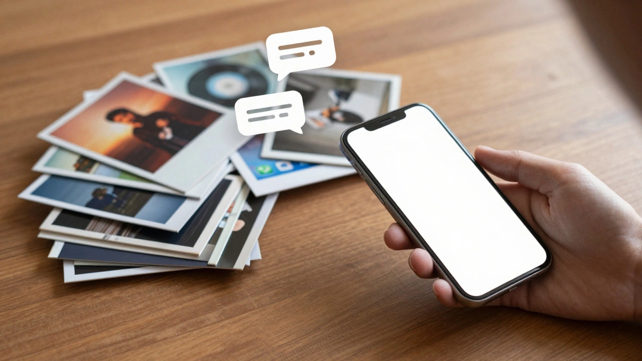 Clutter of digital items beside a clean phone, symbolizing storage cleanup.
