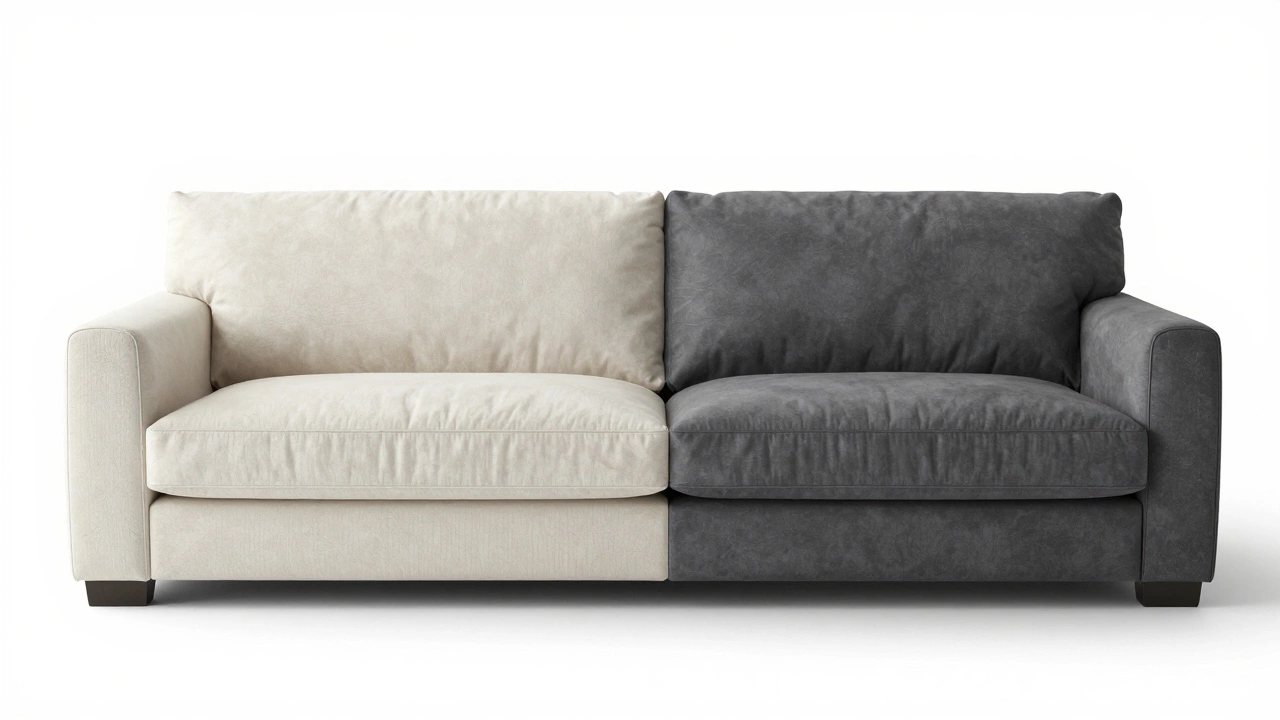 Side-by-side sofa and couch showing structural and material differences.