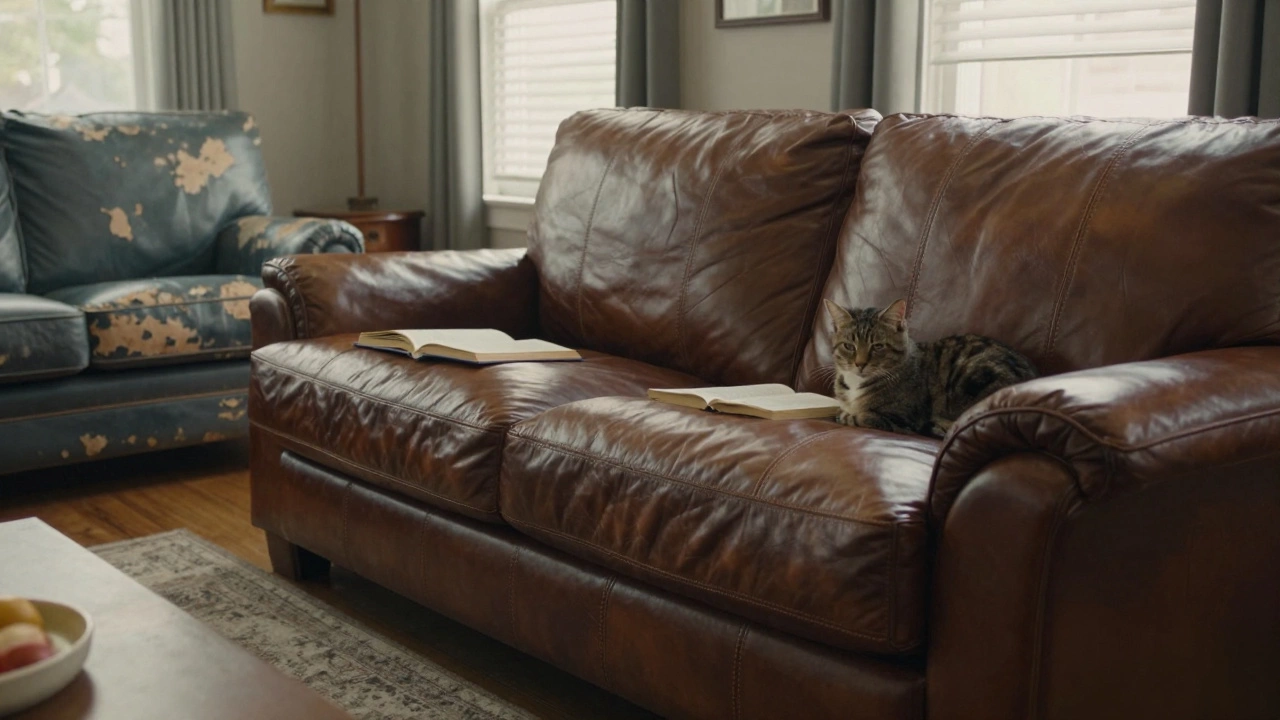 A cozy FlexSteel sectional with a cat resting on it, bathed in soft afternoon light.