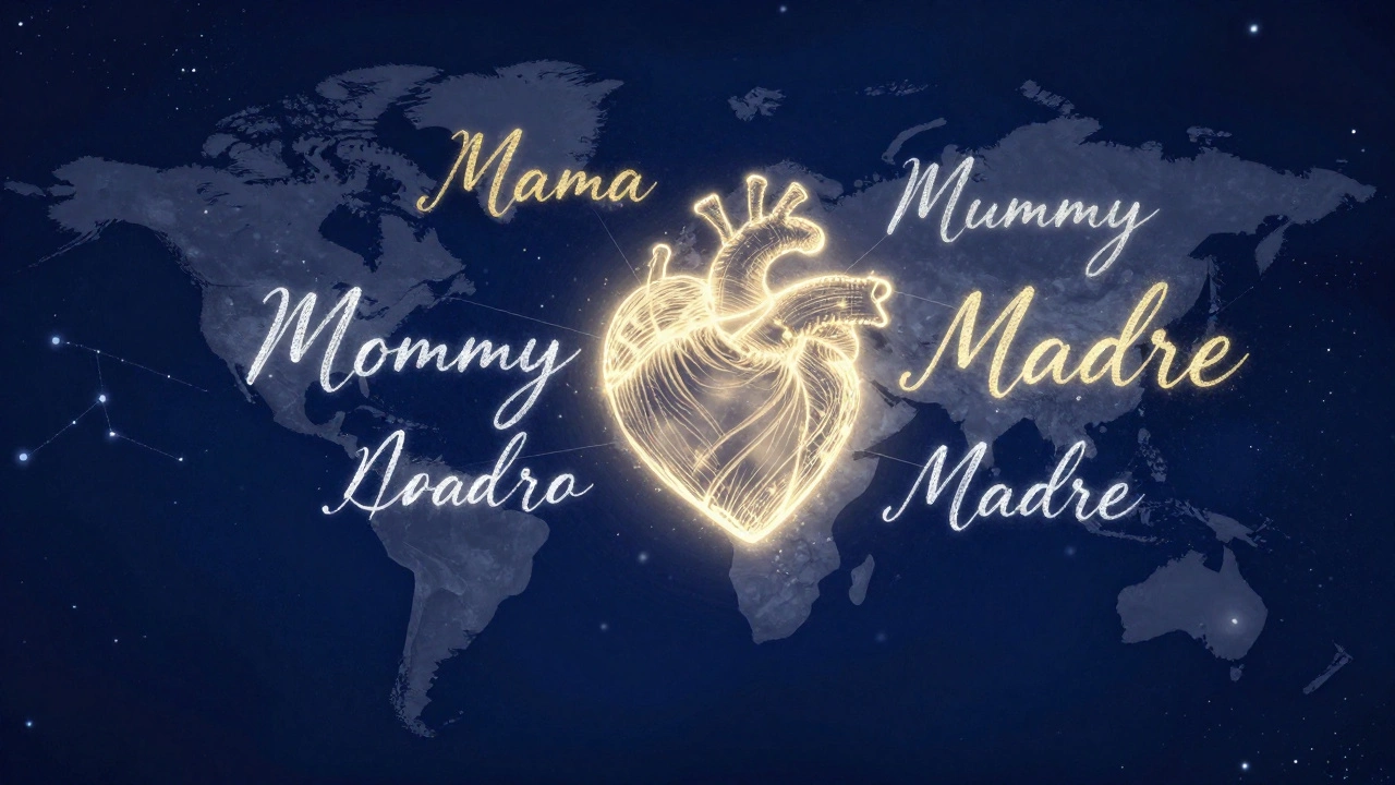 Artistic representation of universal words for mother across different cultures