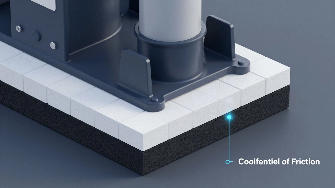 Cross-section diagram of rubber and HDPE blocks used for industrial load distribution