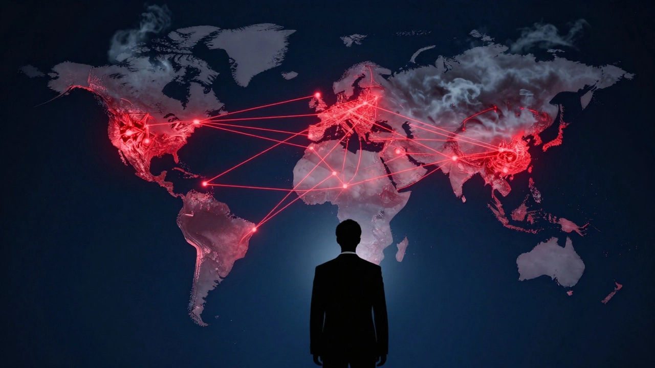 Abstract visualization of a fragile global supply chain with disrupted routes on a map.