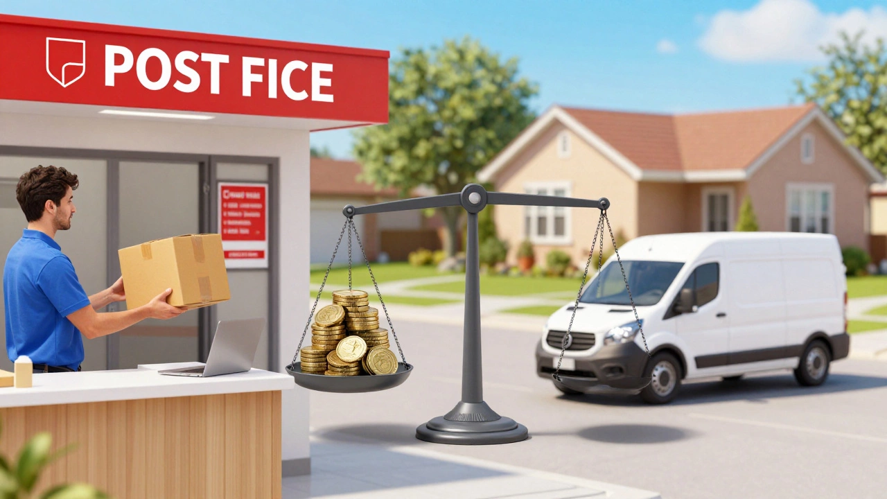 Illustration comparing parcel drop-off versus home collection costs