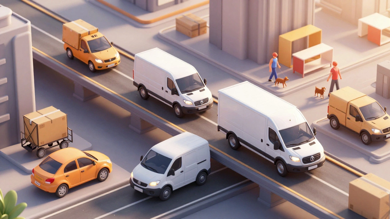 Isometric city showing diverse high-paying delivery vehicle options