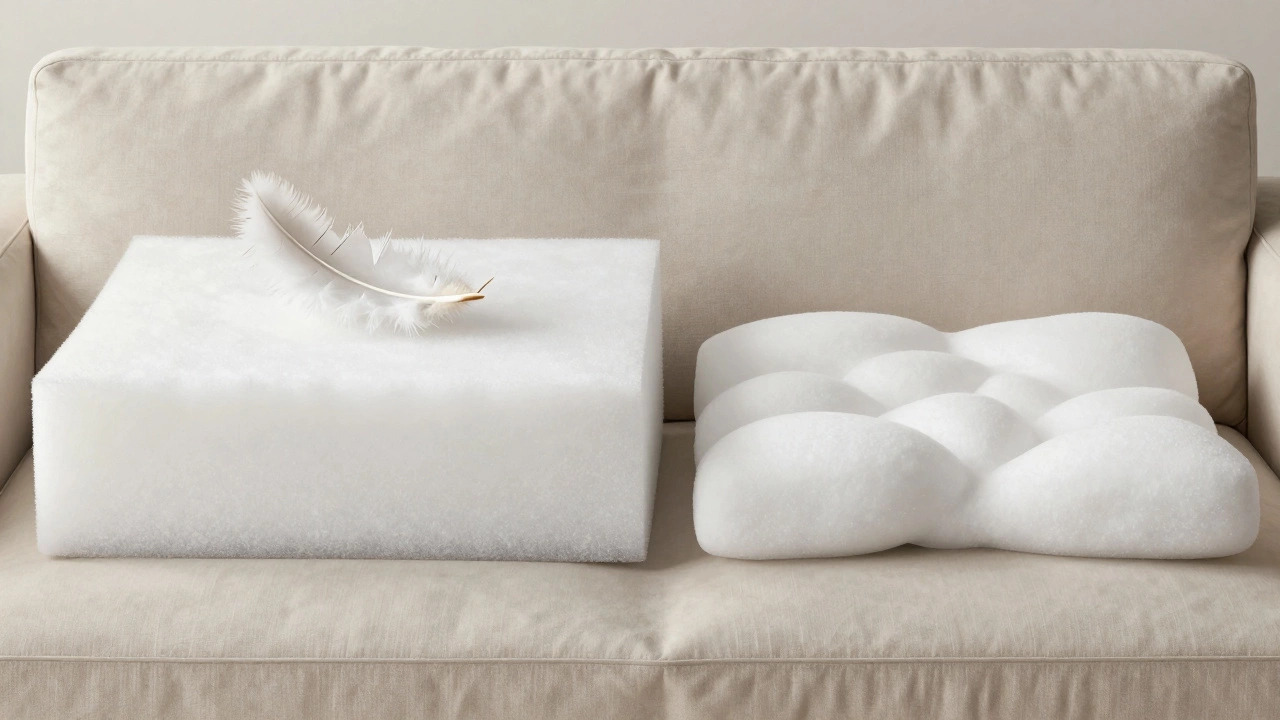 Cross-section comparing high-density foam cushion to sagging low-density foam
