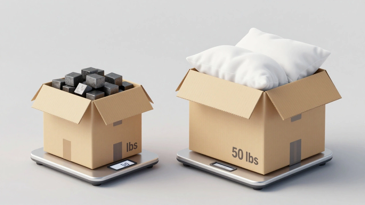 Comparison of dense vs bulky boxes illustrating dimensional weight