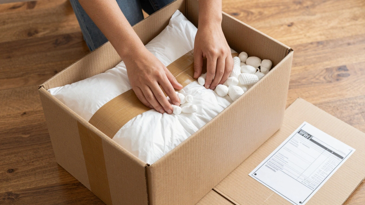 Properly packed heavy box with reinforced tape and padding