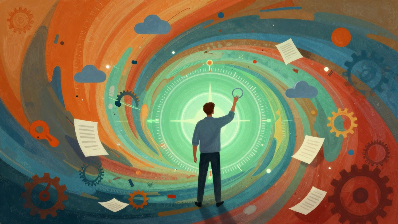 Abstract illustration of a manager stabilizing chaotic logistics operations