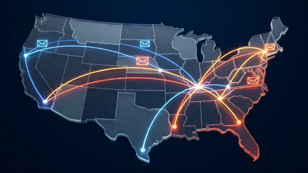 Abstract map visualization of shipping zones and cost intensity across US