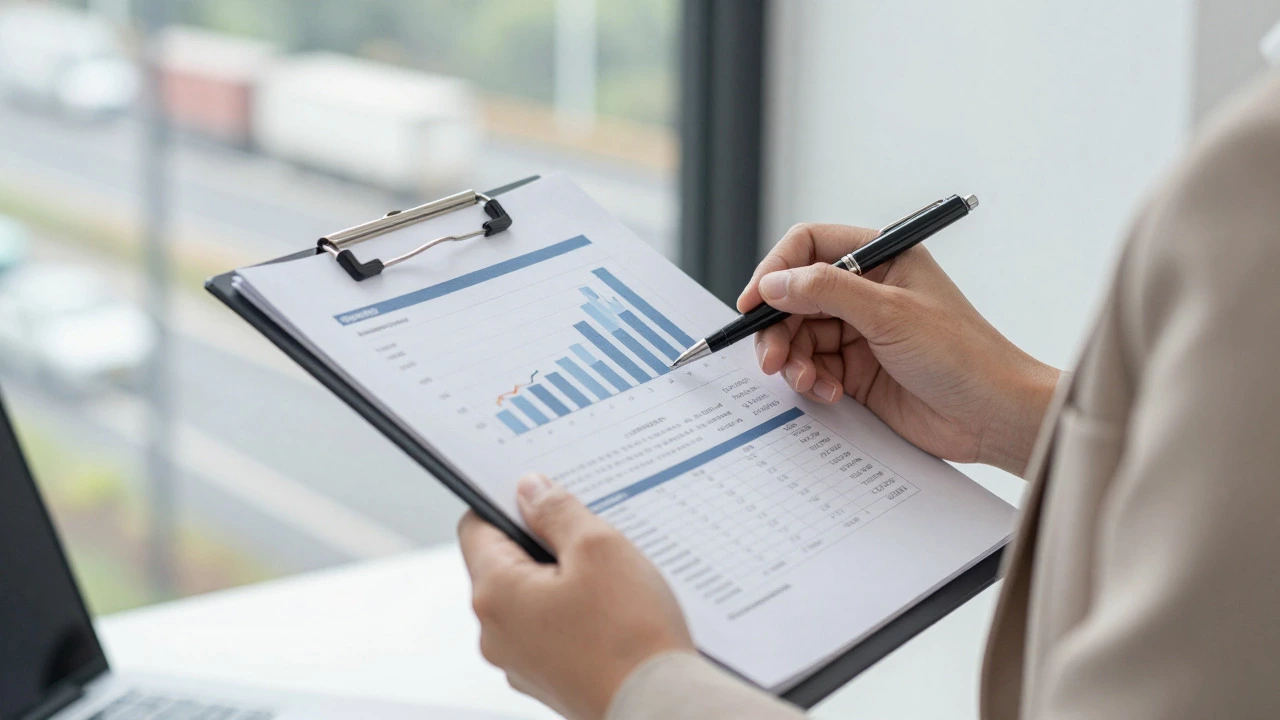 Business professional reviewing shipping data and logistics strategies