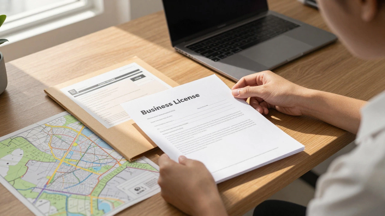 Desk with business licenses and insurance documents for couriers