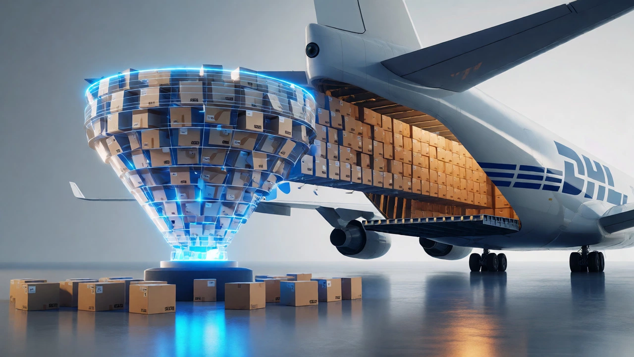 Small parcels merging into bulk cargo for airplane via digital funnel