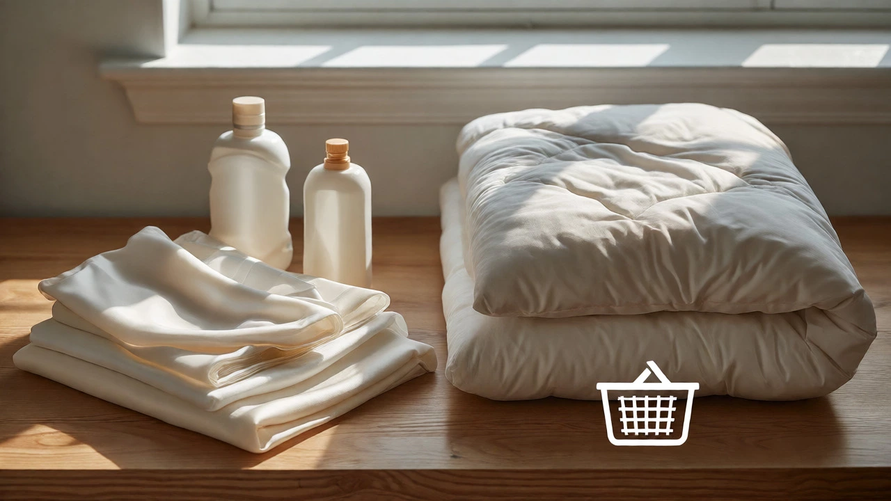 Still life contrasting delicate sheets with heavy blankets for laundry
