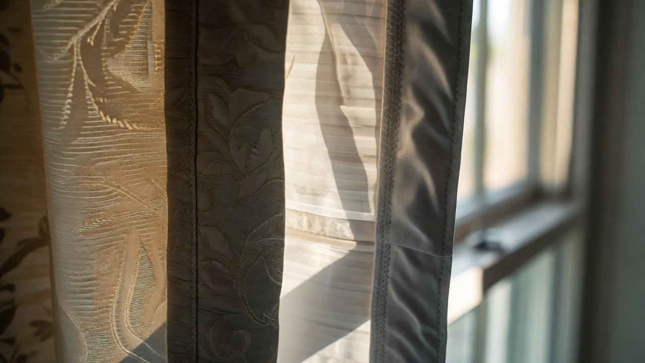 Close-up of lined curtain showing white backing facing the window